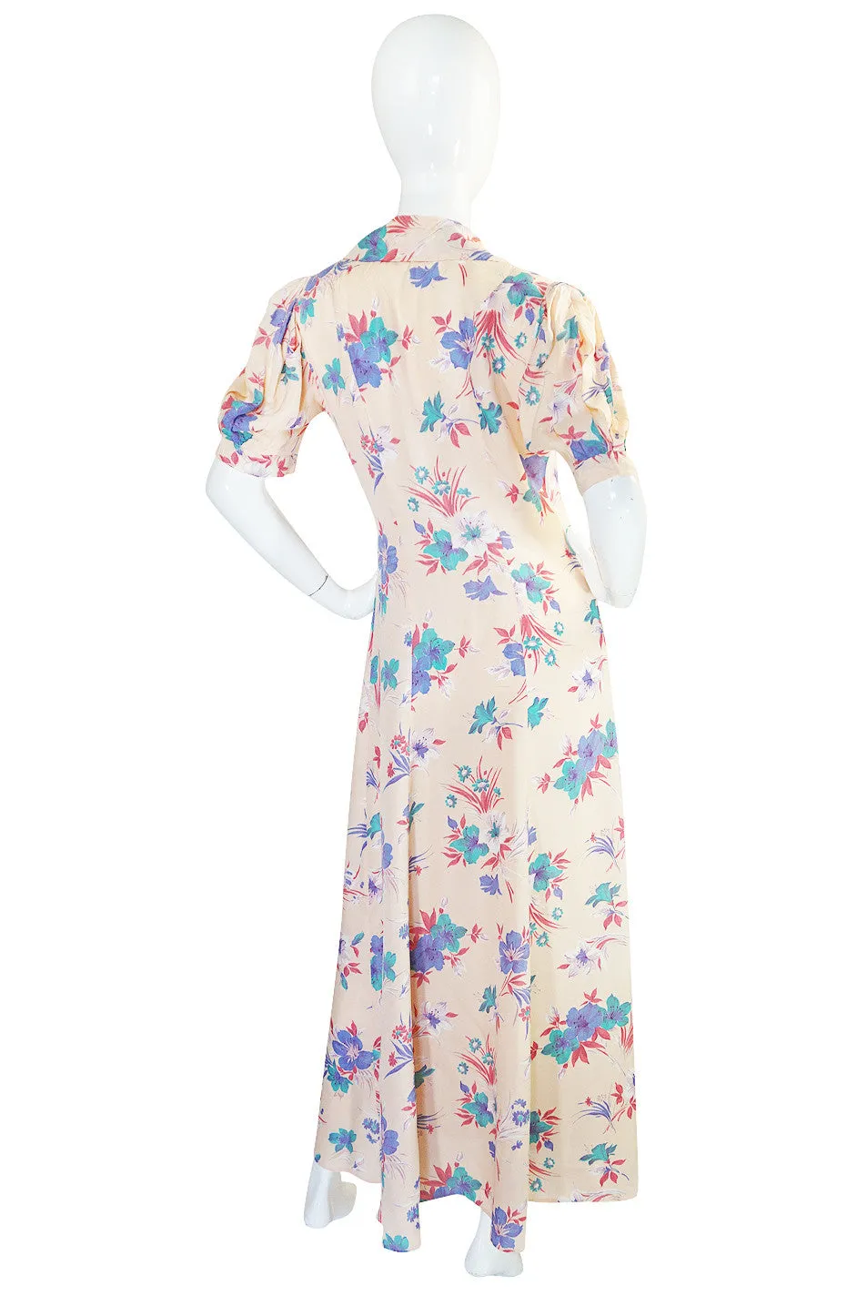 1930s Silky Rayon Floral Print Dress