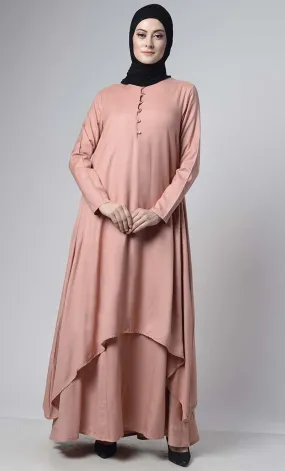 Asymmetrical double layered modest wear muslimah abaya dress