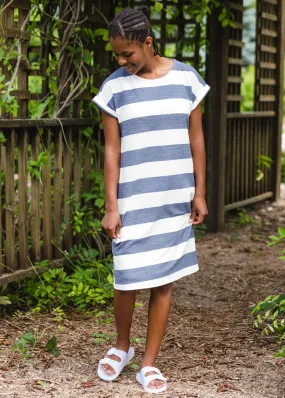 Bold Navy Stripe French Terry Midi Dress - FINAL SALE