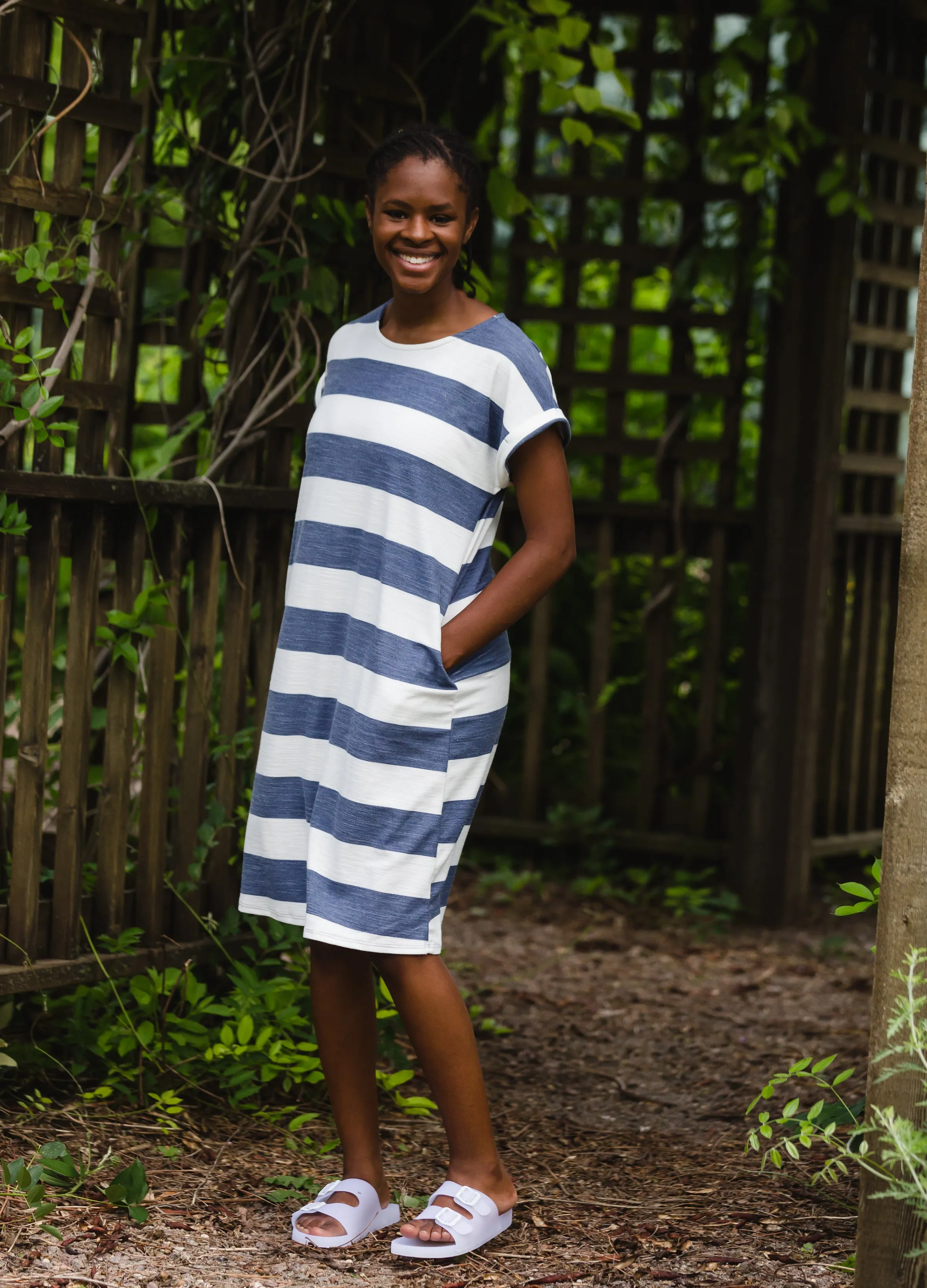 Bold Navy Stripe French Terry Midi Dress - FINAL SALE