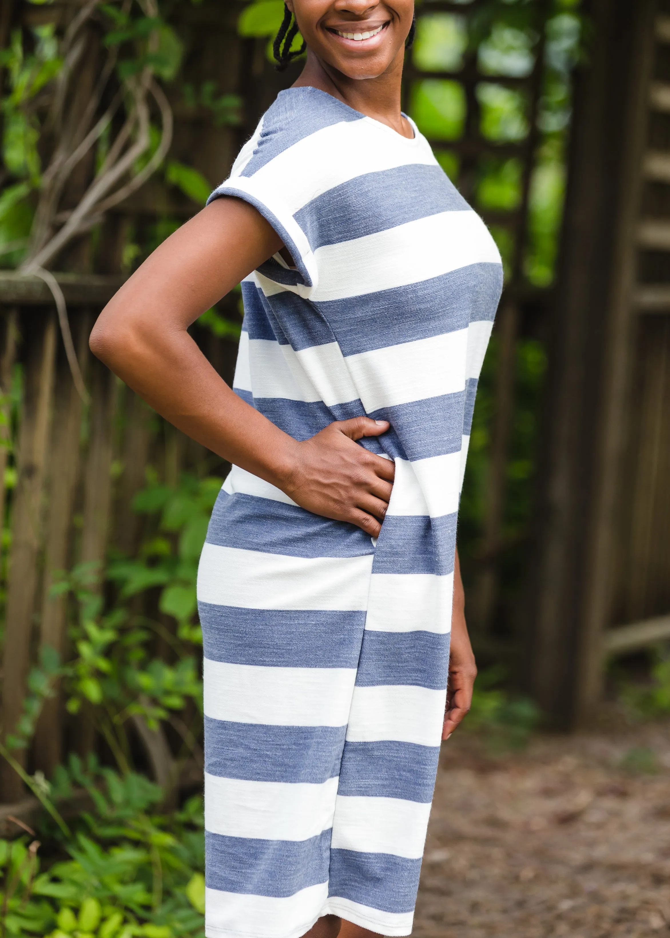 Bold Navy Stripe French Terry Midi Dress - FINAL SALE