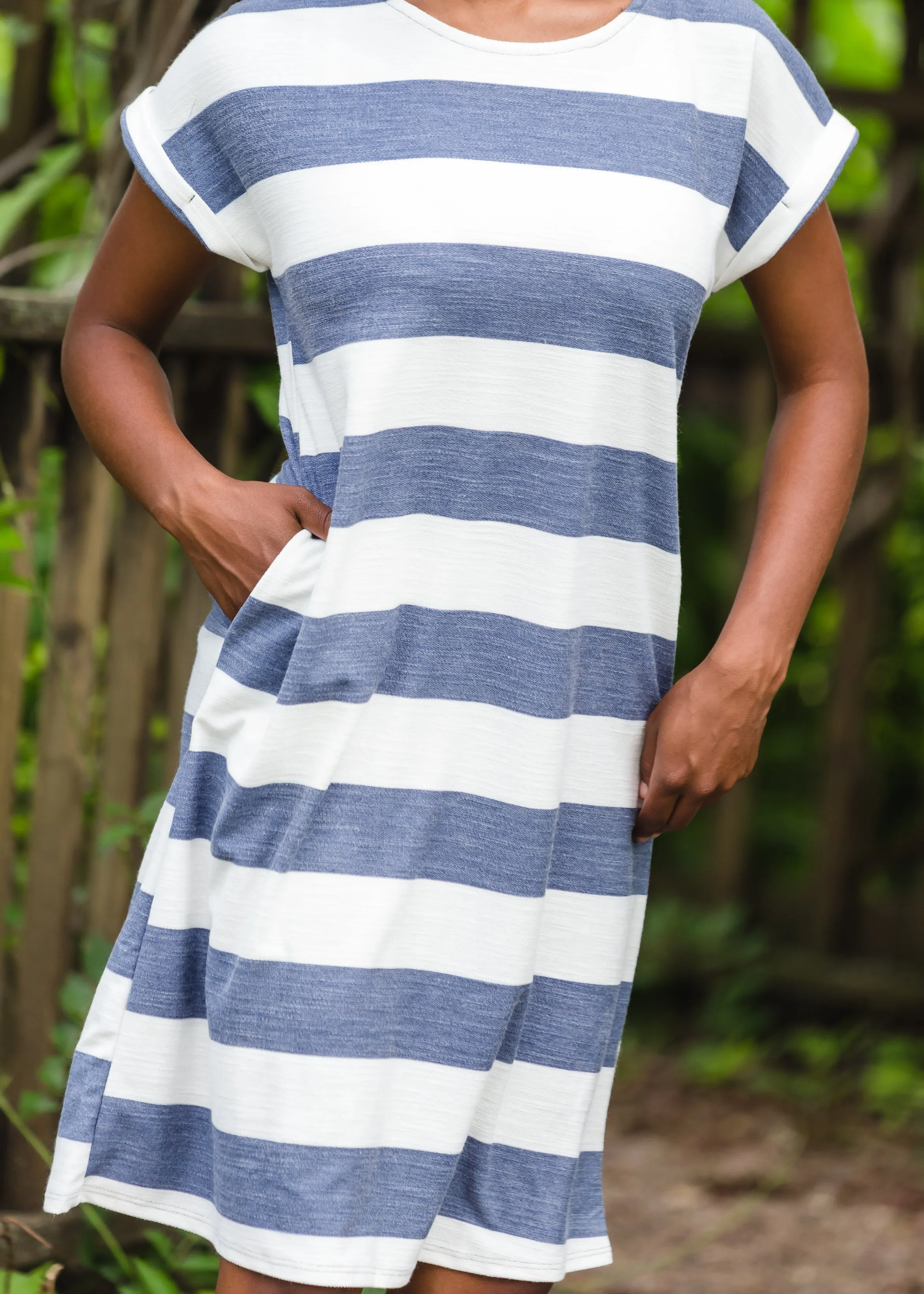 Bold Navy Stripe French Terry Midi Dress - FINAL SALE