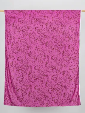 Brushstroke Leafy Face Viscose Twill - Fuchsia   Mocha - Swatch