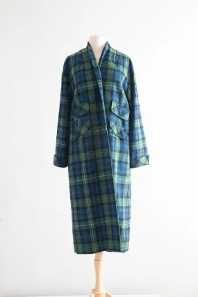 Classic 1950's Pendleton Wool Plaid Duster Coat With Pockets Galore / Medium