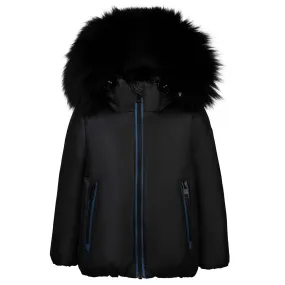 coat contrast zipper down with hood - black/blue