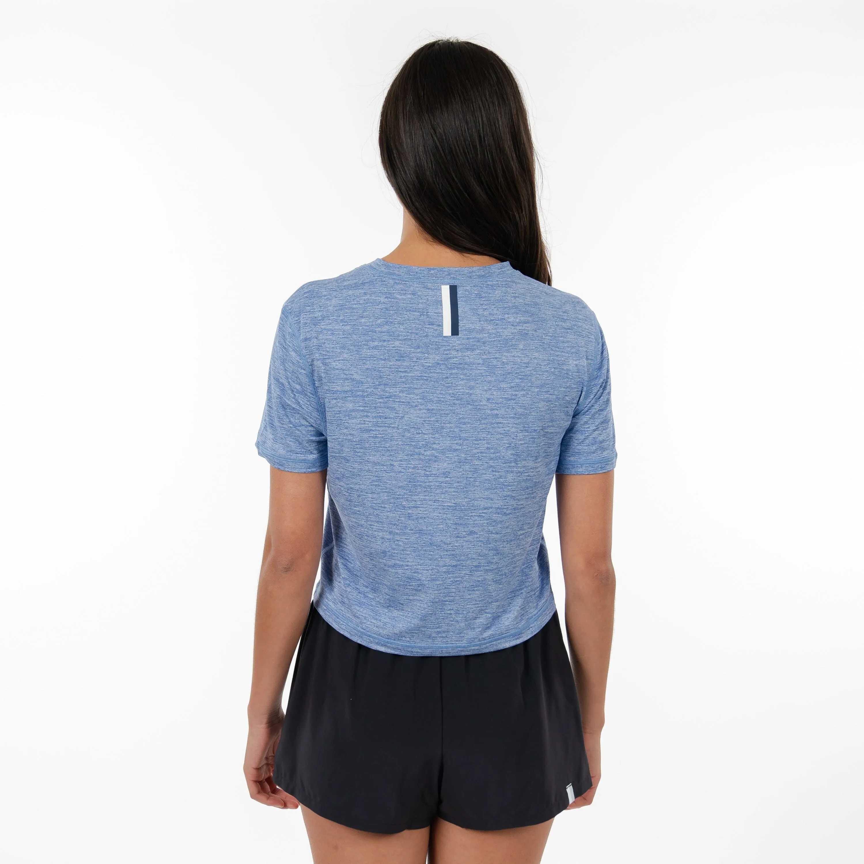 Drift Performance Crop Tee | Heather - Bunker Blue/White