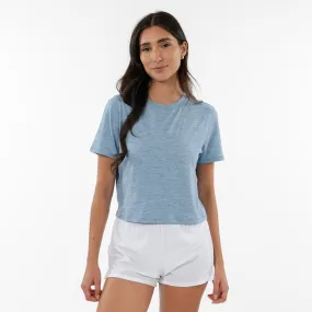 Drift Performance Crop Tee | Heather - Ice Pick Blue/White