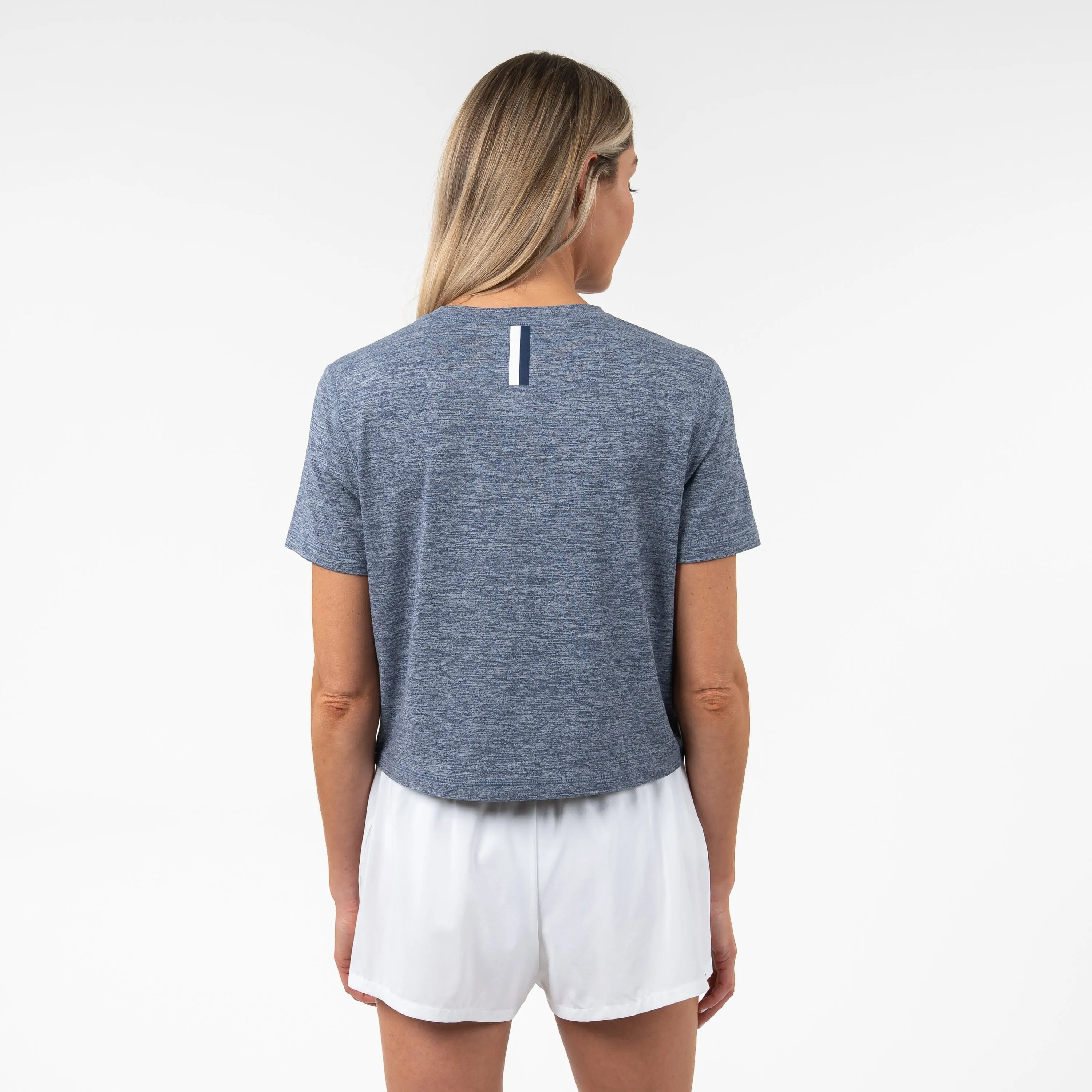 Drift Performance Crop Tee | Heather - Slate Blue/White