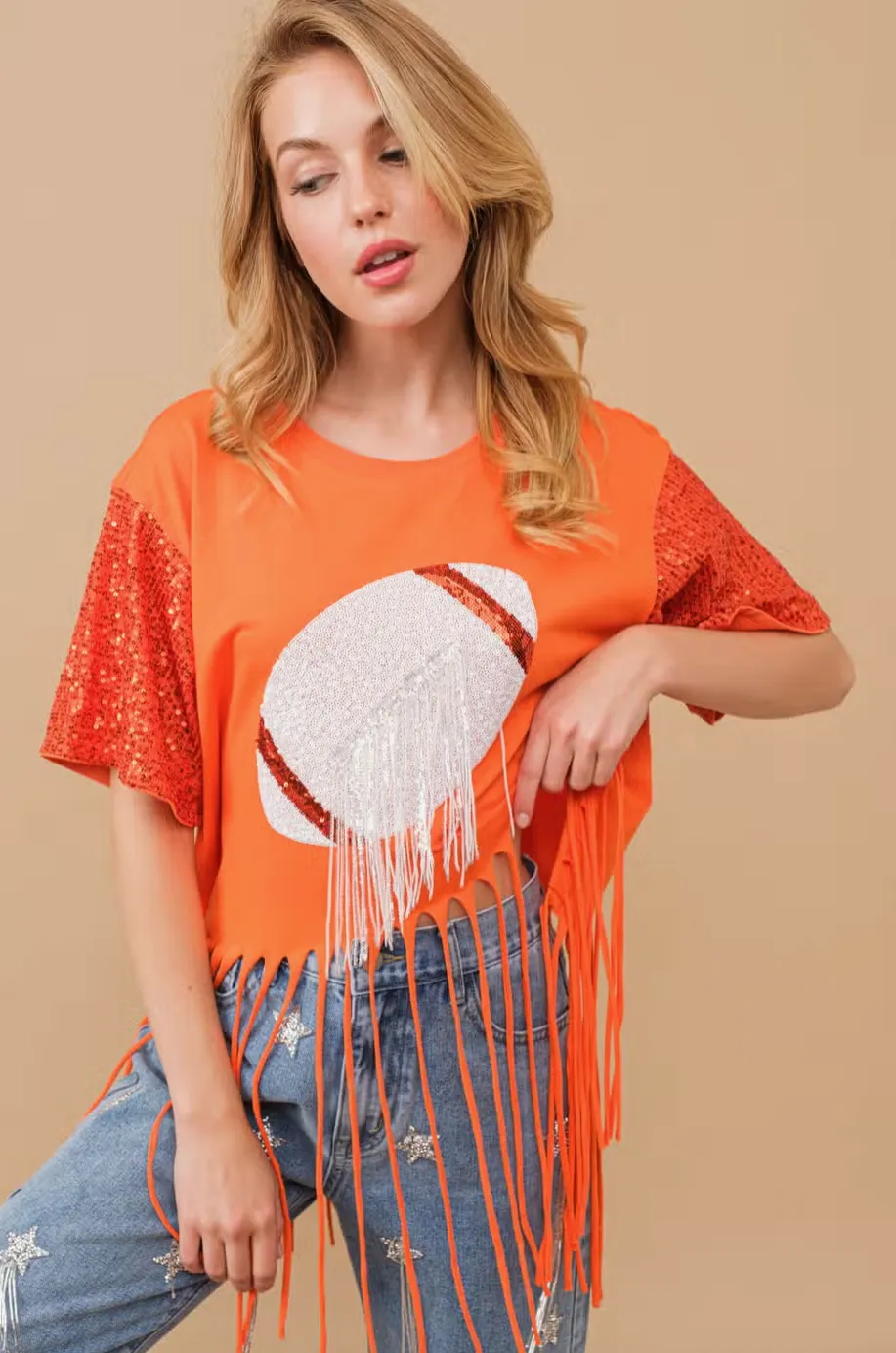 Football Sequin Fringe Tee