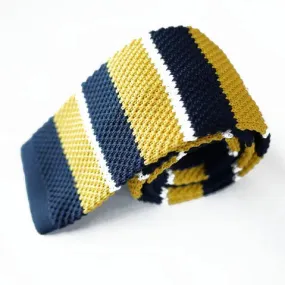 Knitted Tie| Mustard Yellow and Navy Blue Striped Necktie