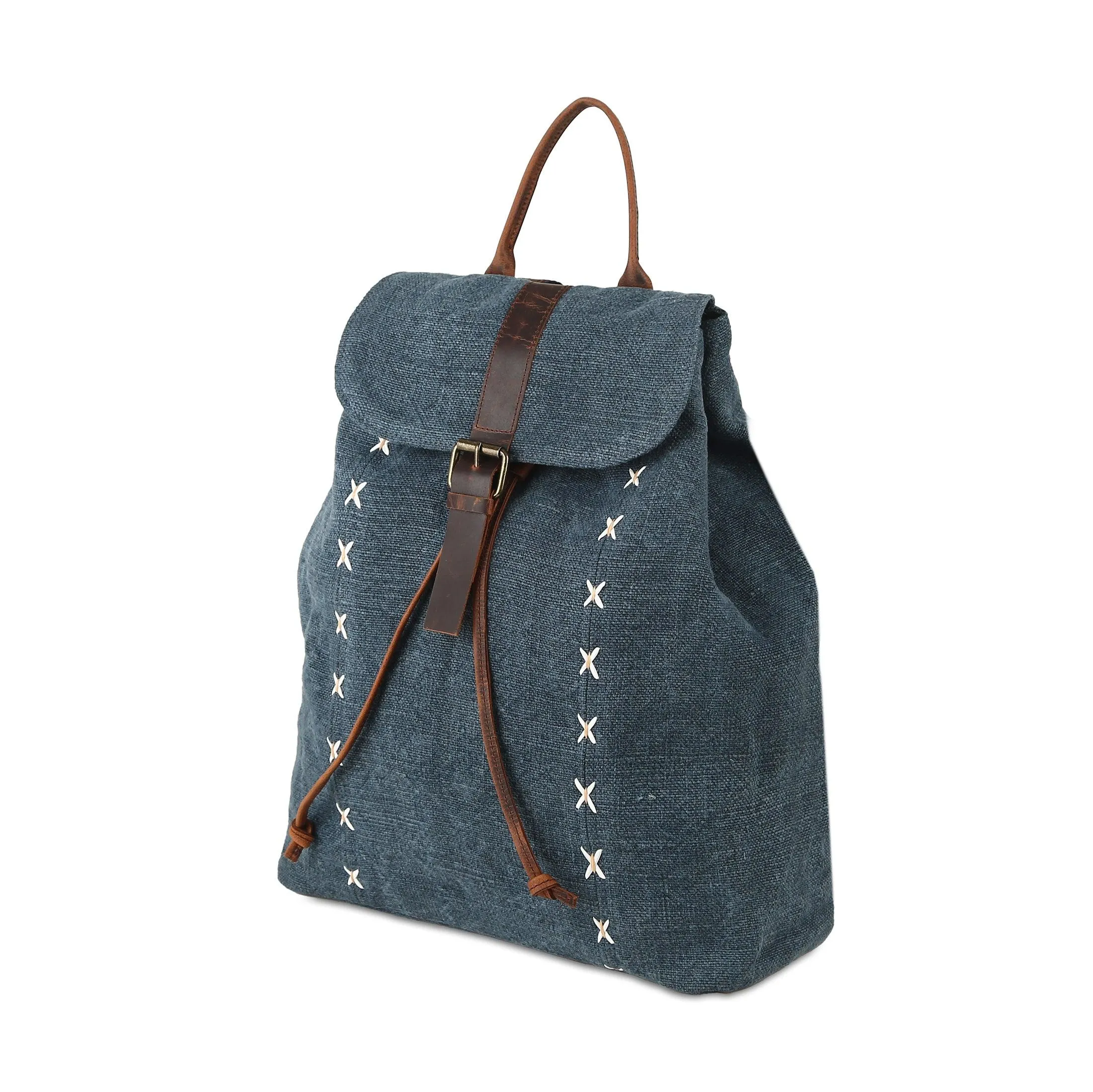 KomalC backpack for Women and Men, made with high-quality Jute & Premium Buffalo Leather accents- Stylish, Eco-friendly & spacious design for everyday use | college travel (Delphinium)