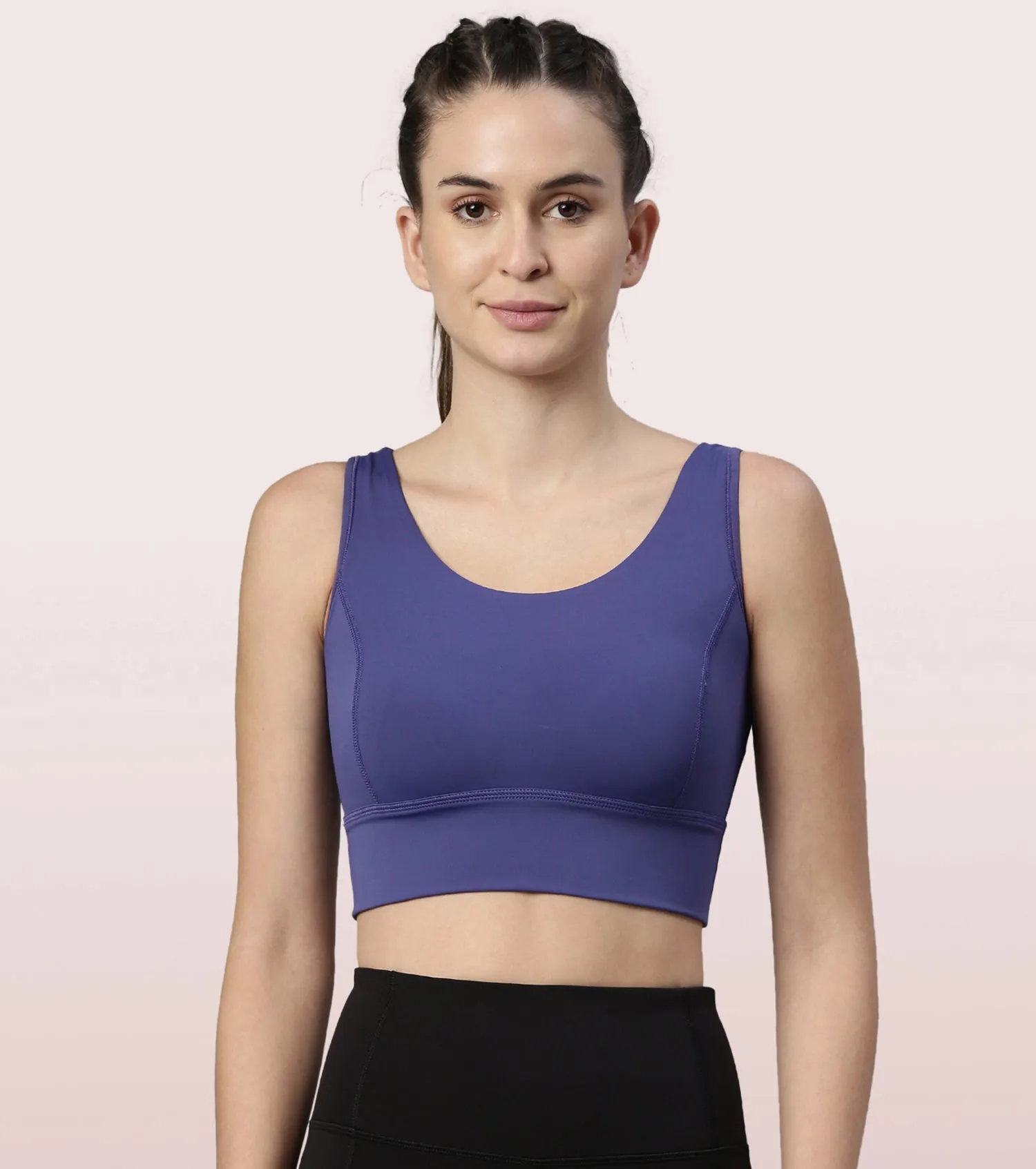 Longline Sports Bra – Solid | Scoop Neck Line High Impact Dry Fit Sports Bra Held-in Fit