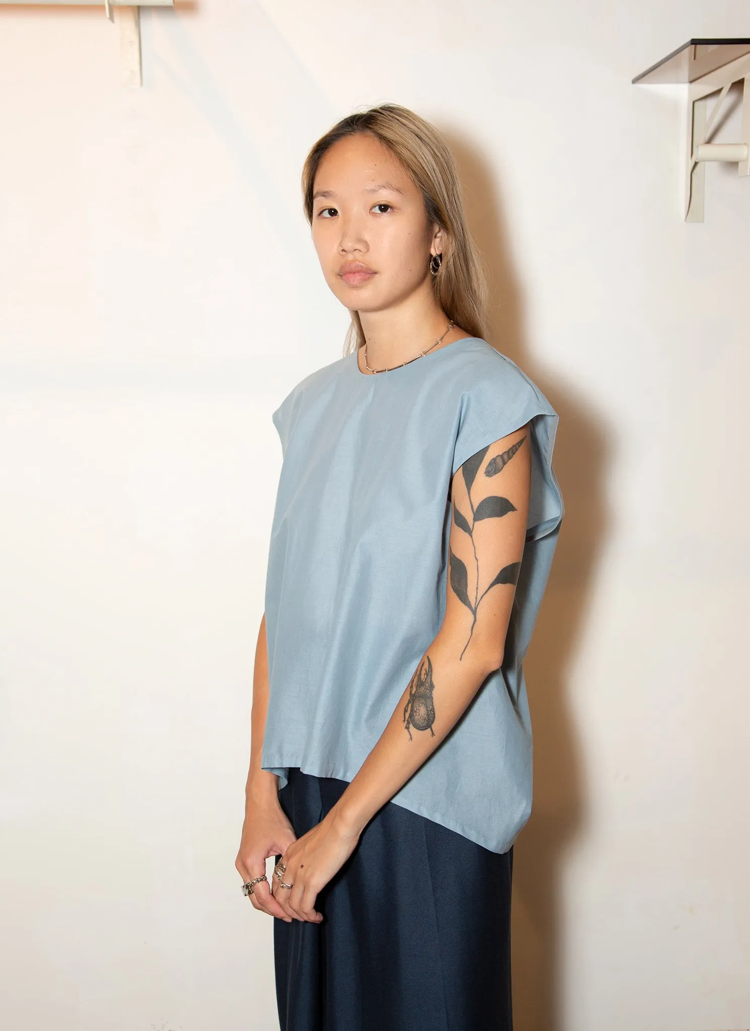 Lotus Layered Folded Back Top - Sky Blue