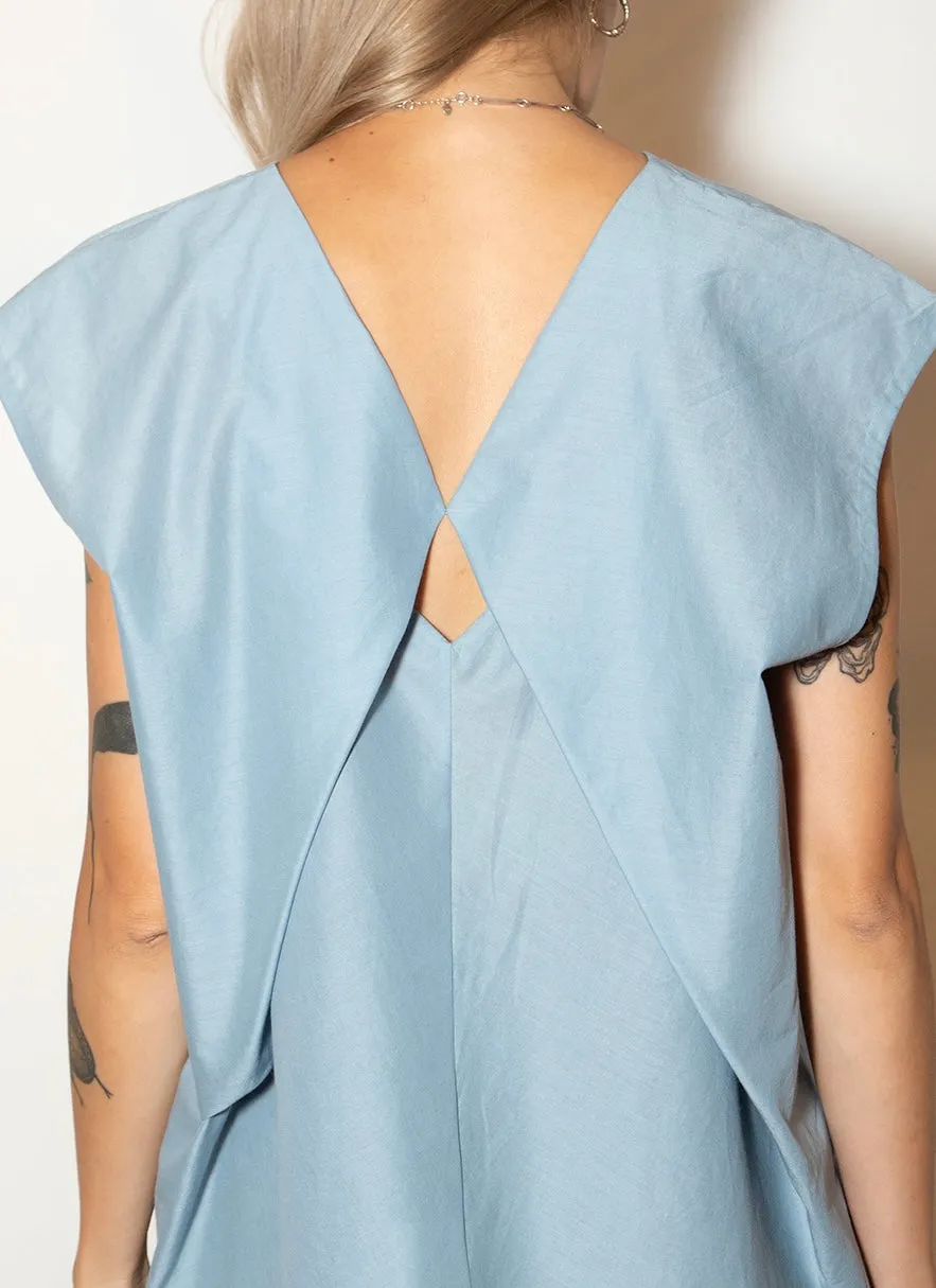 Lotus Layered Folded Back Top - Sky Blue