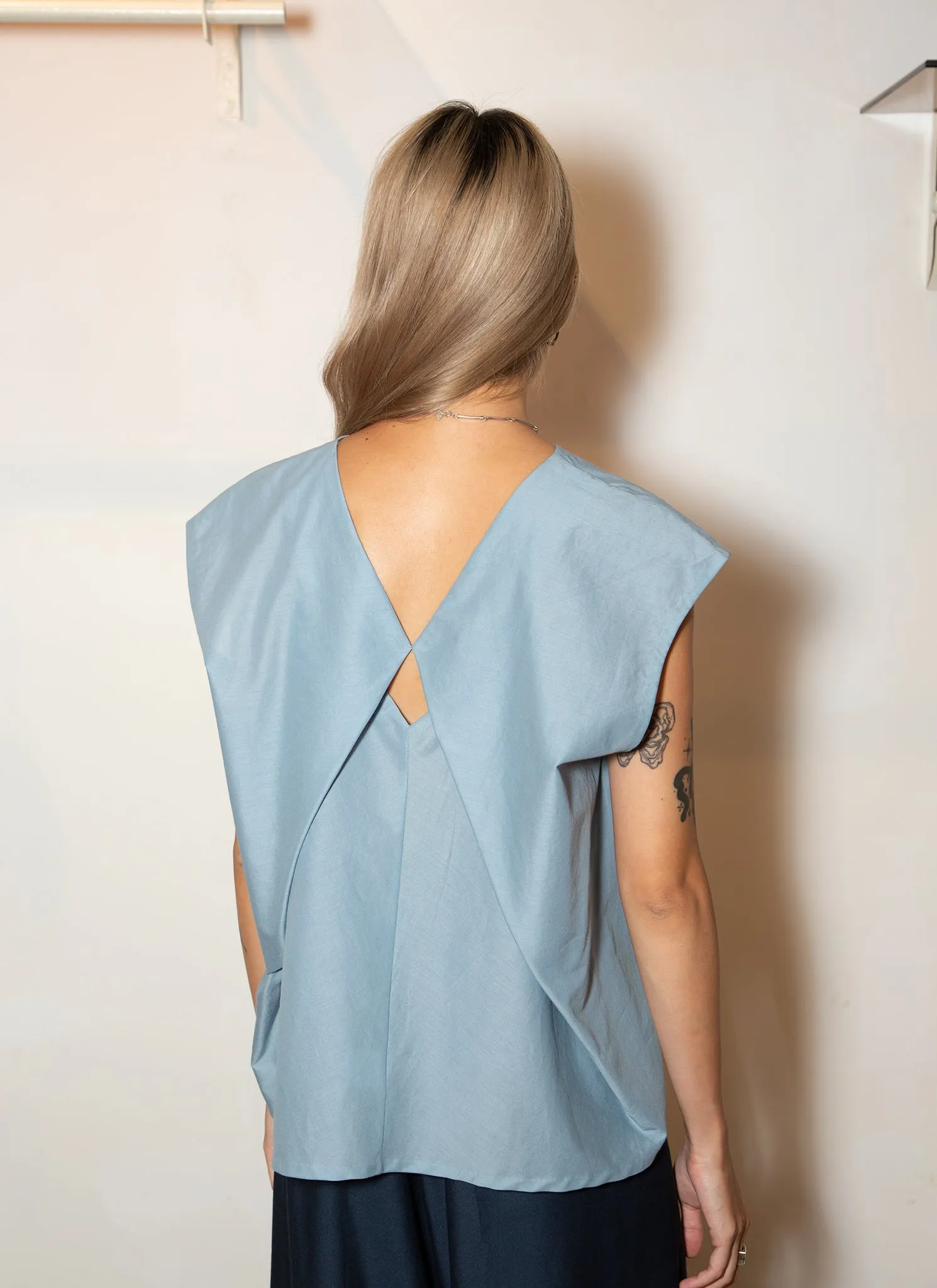 Lotus Layered Folded Back Top - Sky Blue