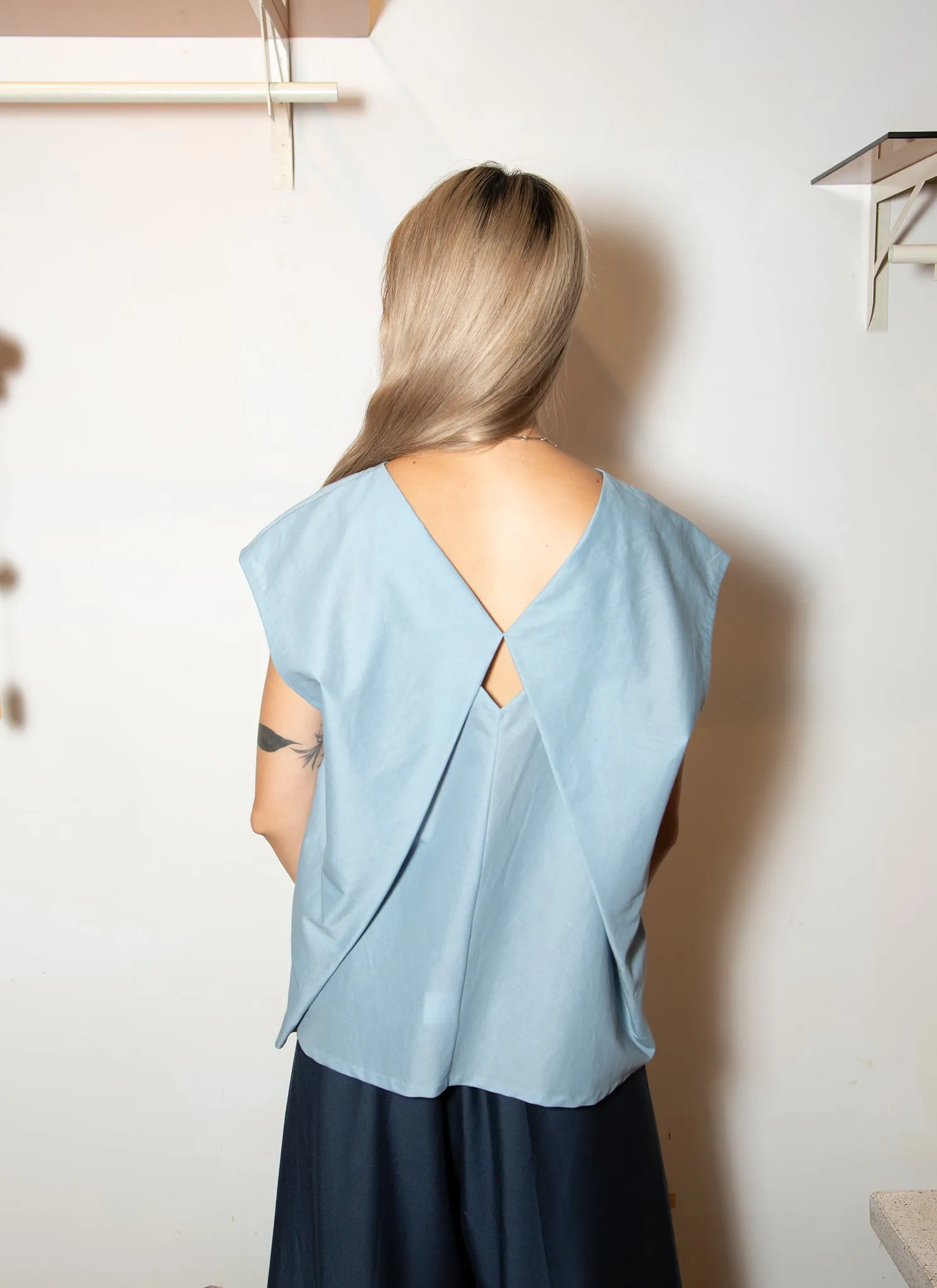 Lotus Layered Folded Back Top - Sky Blue