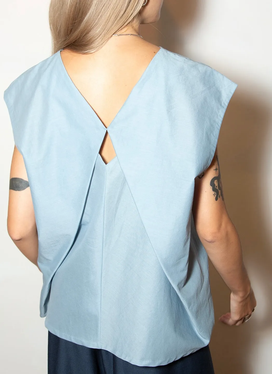 Lotus Layered Folded Back Top - Sky Blue