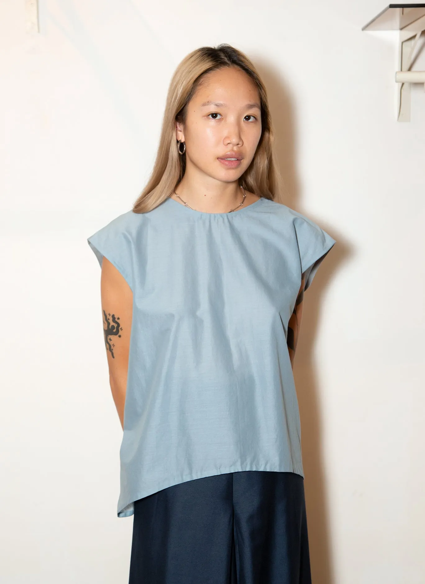 Lotus Layered Folded Back Top - Sky Blue