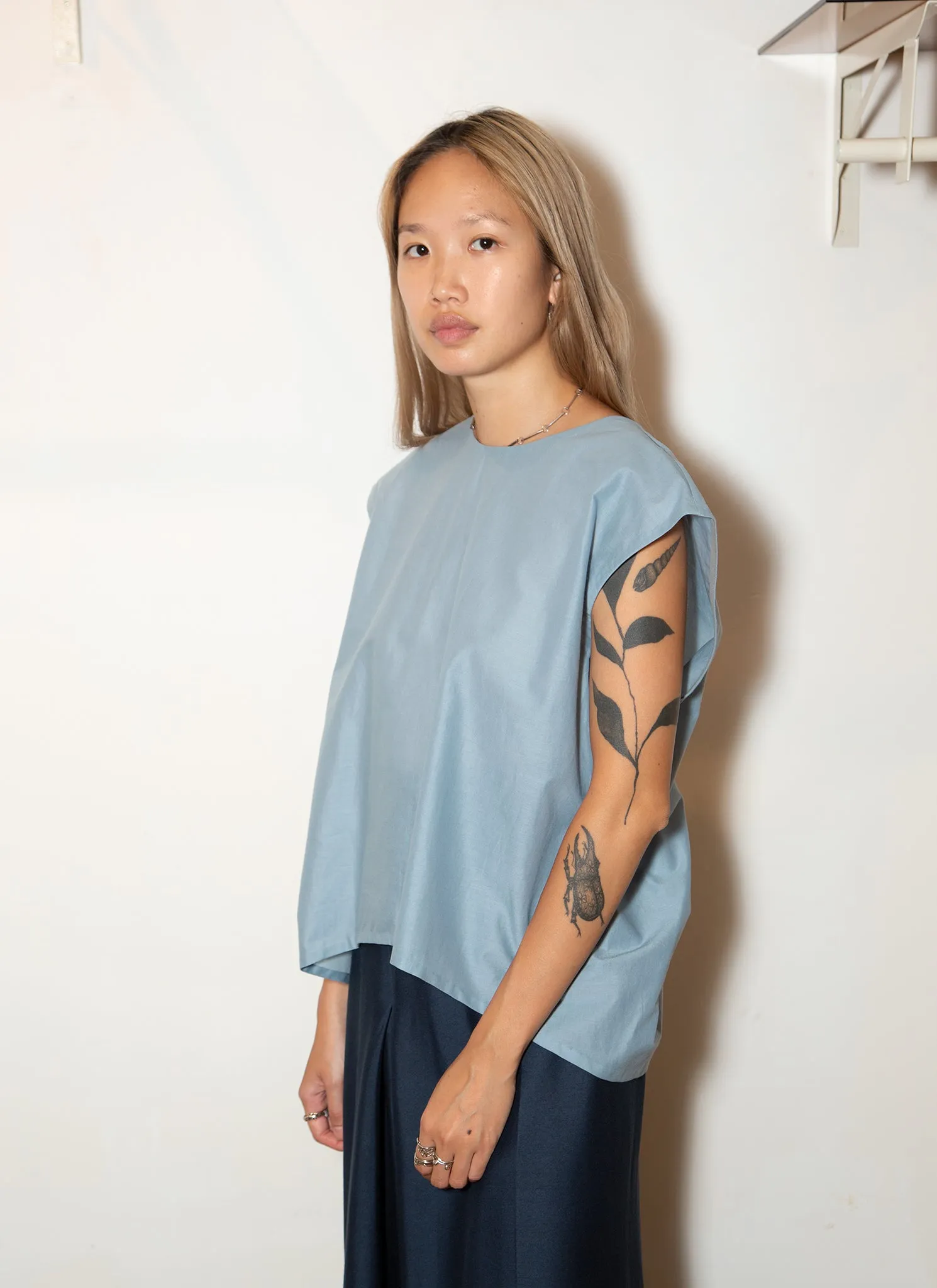 Lotus Layered Folded Back Top - Sky Blue