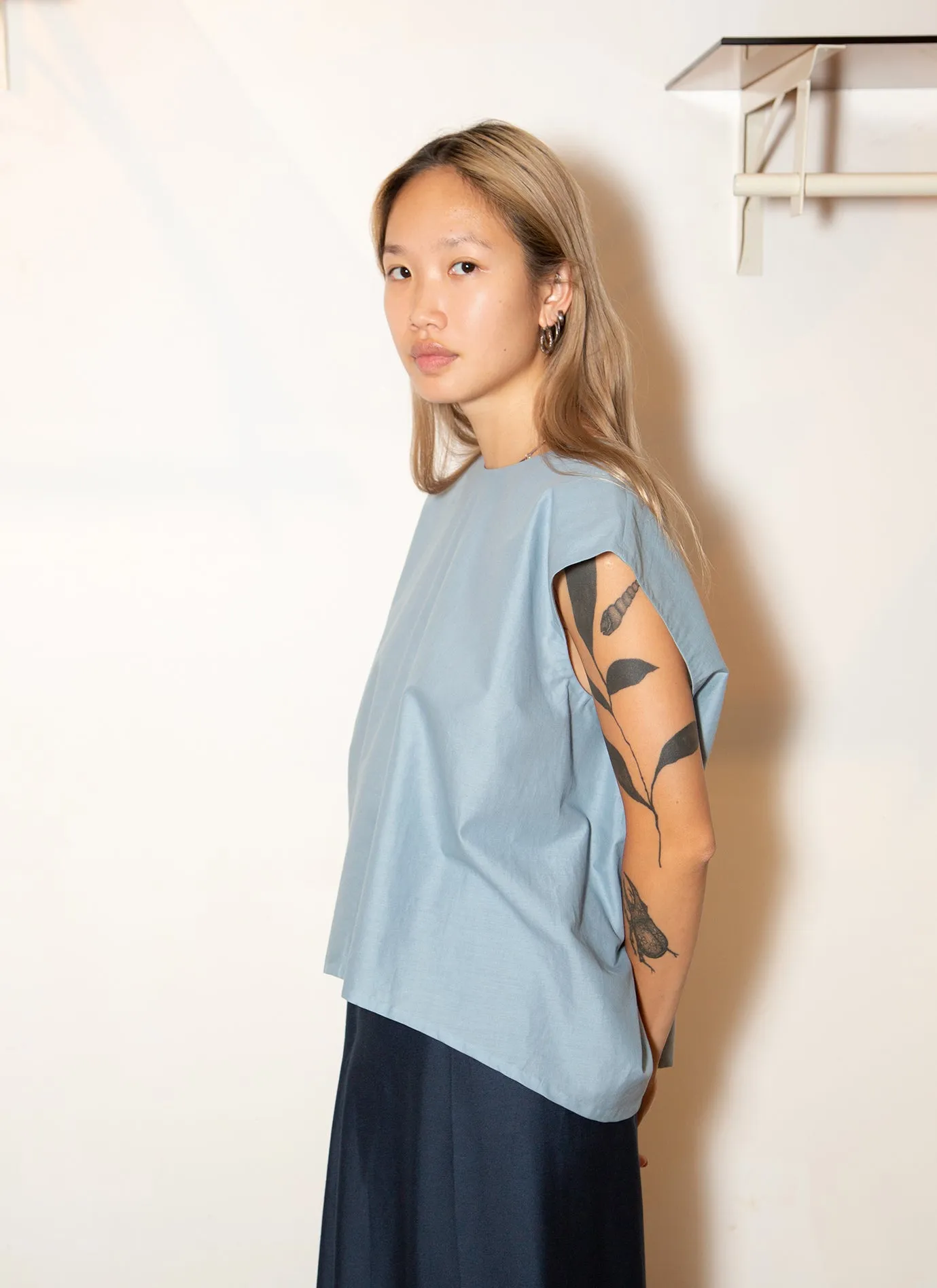 Lotus Layered Folded Back Top - Sky Blue