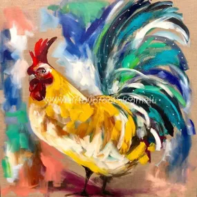 Rainbow rooster - art print