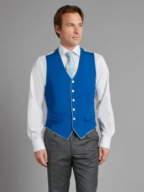 Single Breasted Wool Vest With Piping - Royal Blue