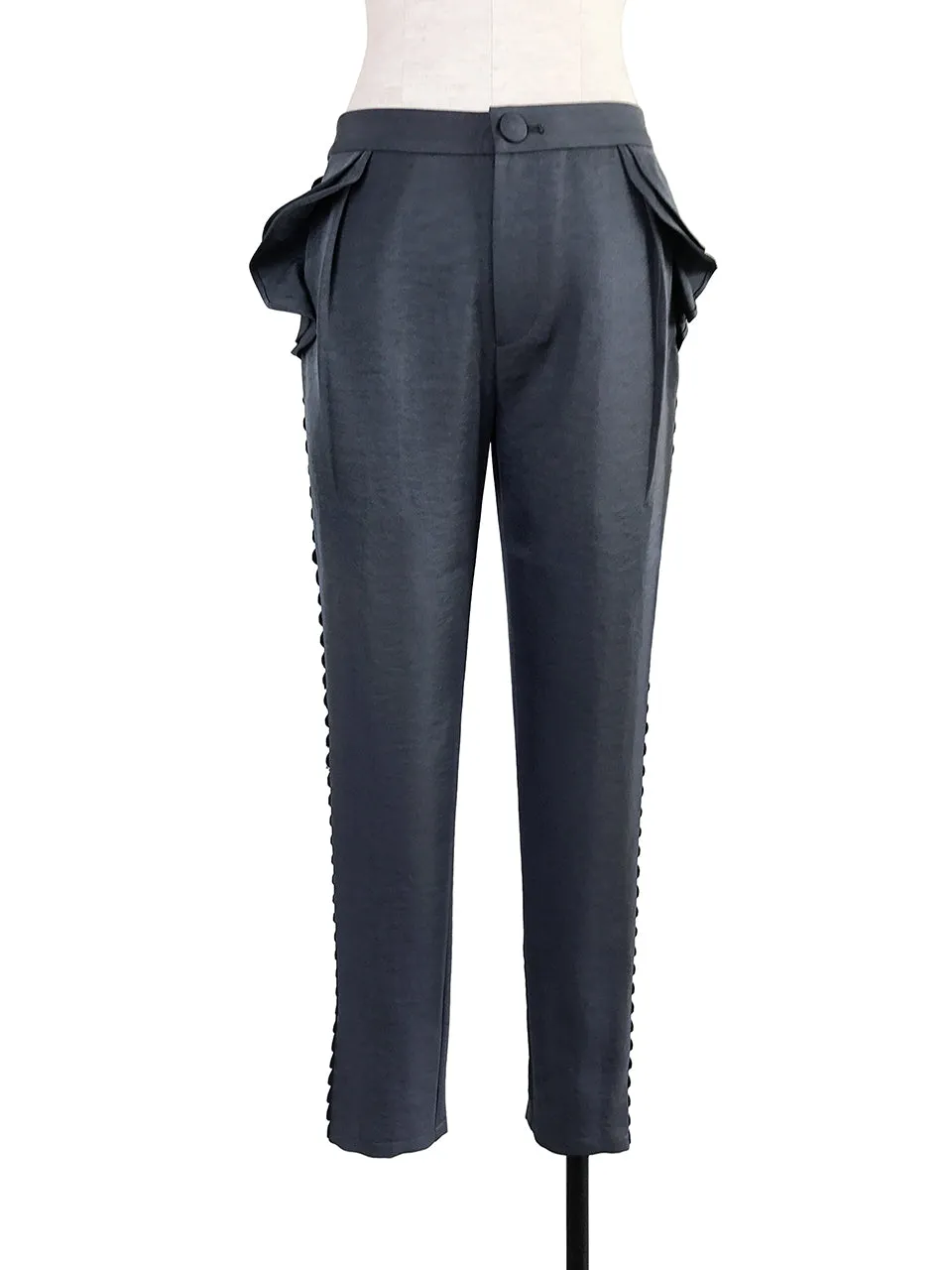 SPECIAL! Charcoal Ruffle Pocket Scallop Side Trim Trousers