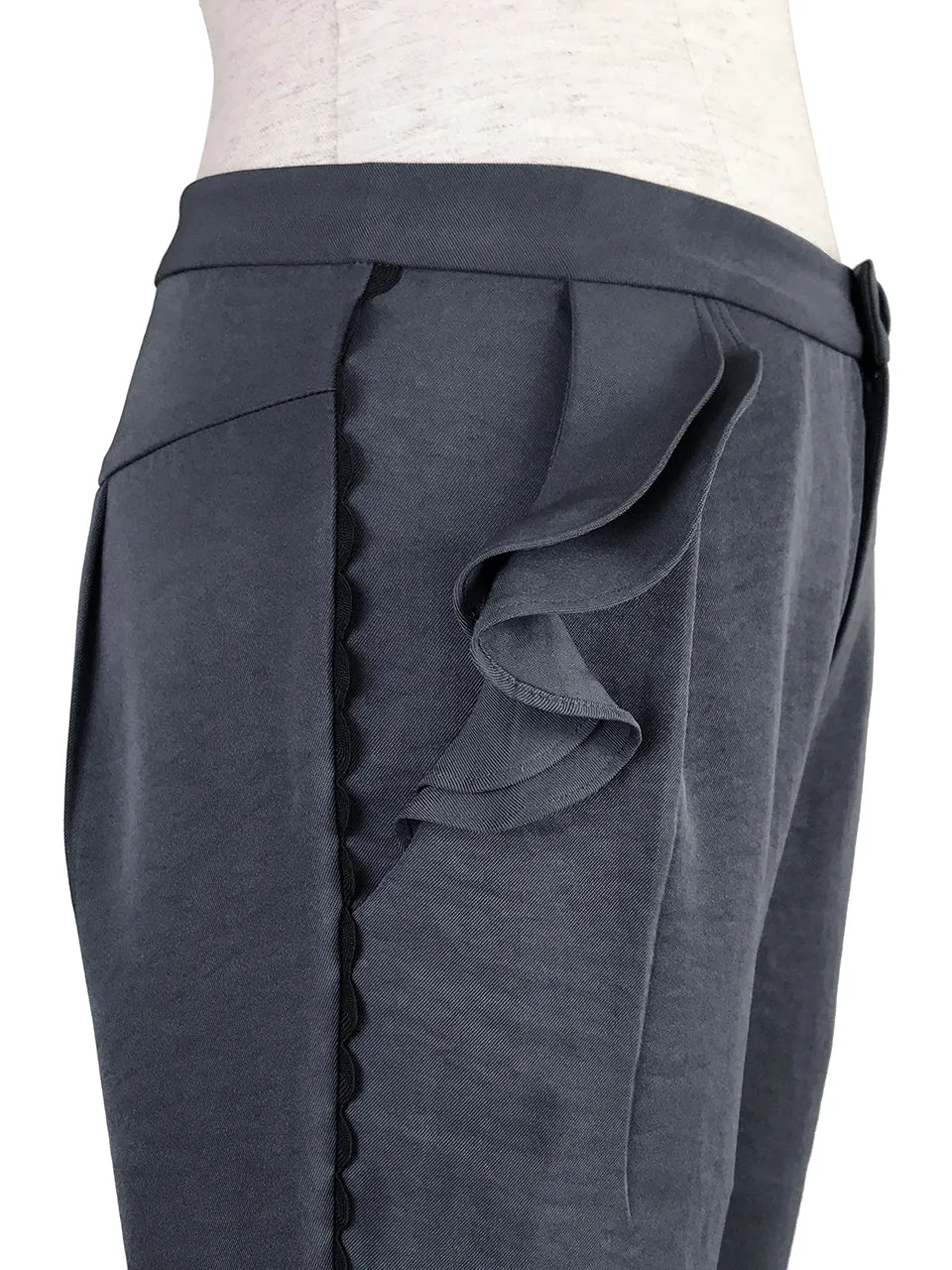 SPECIAL! Charcoal Ruffle Pocket Scallop Side Trim Trousers