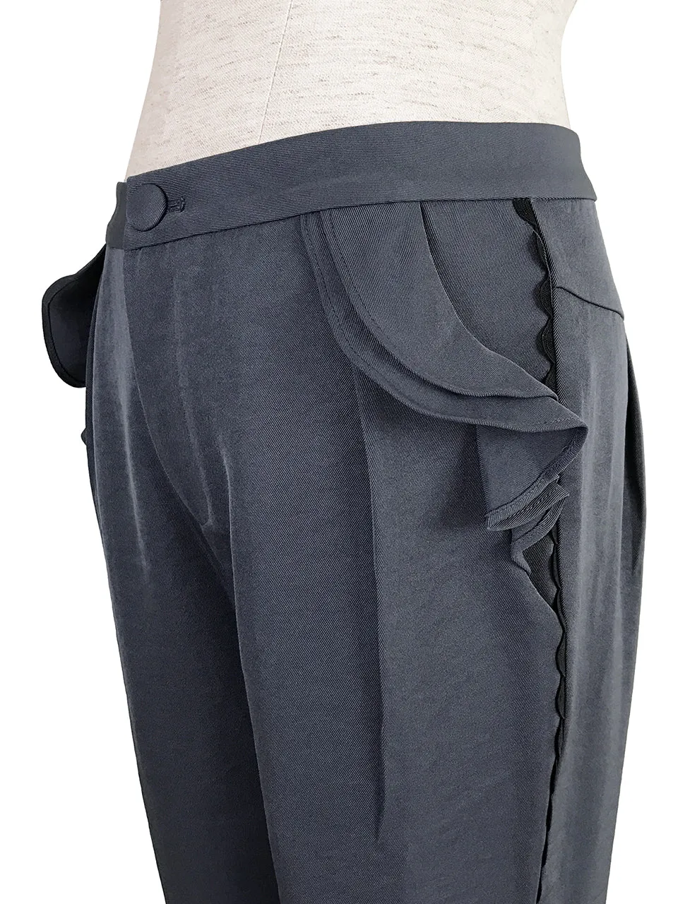 SPECIAL! Charcoal Ruffle Pocket Scallop Side Trim Trousers