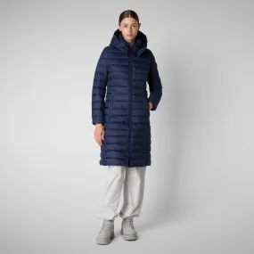 Woman's animal free hooded puffer jacket Eileen in navy blue