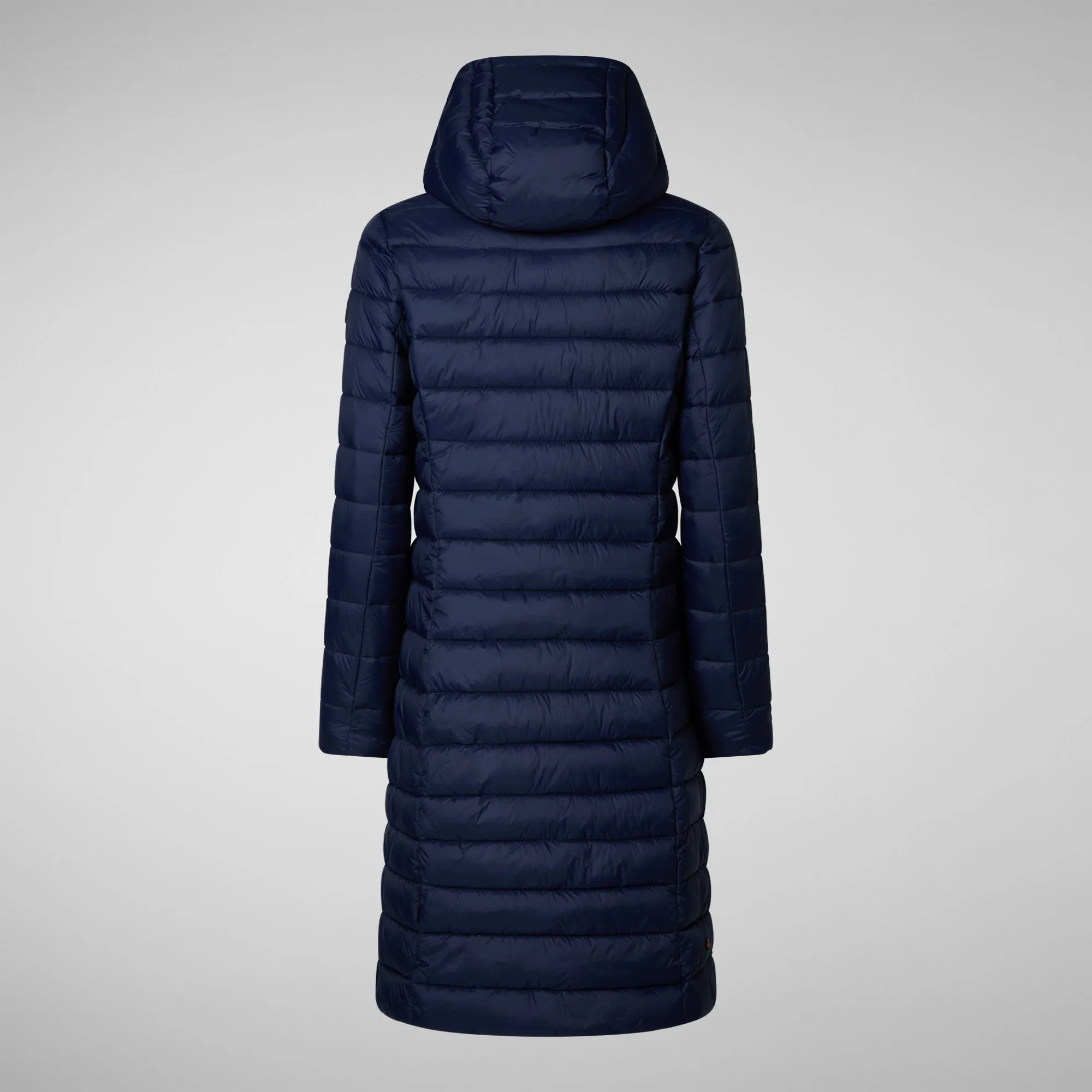 Woman's animal free hooded puffer jacket Eileen in navy blue